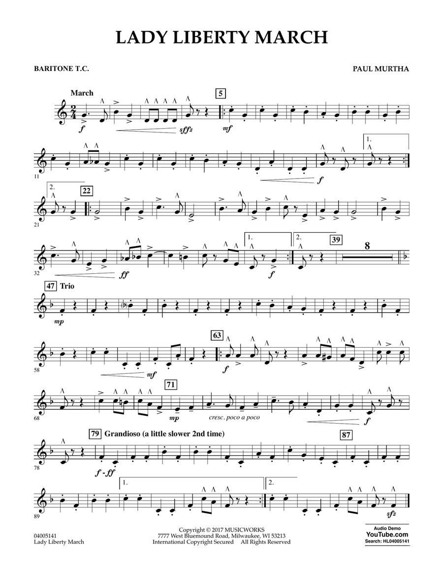 Lady Liberty March - Baritone T.C. Concert Band scores gallery preview page 1