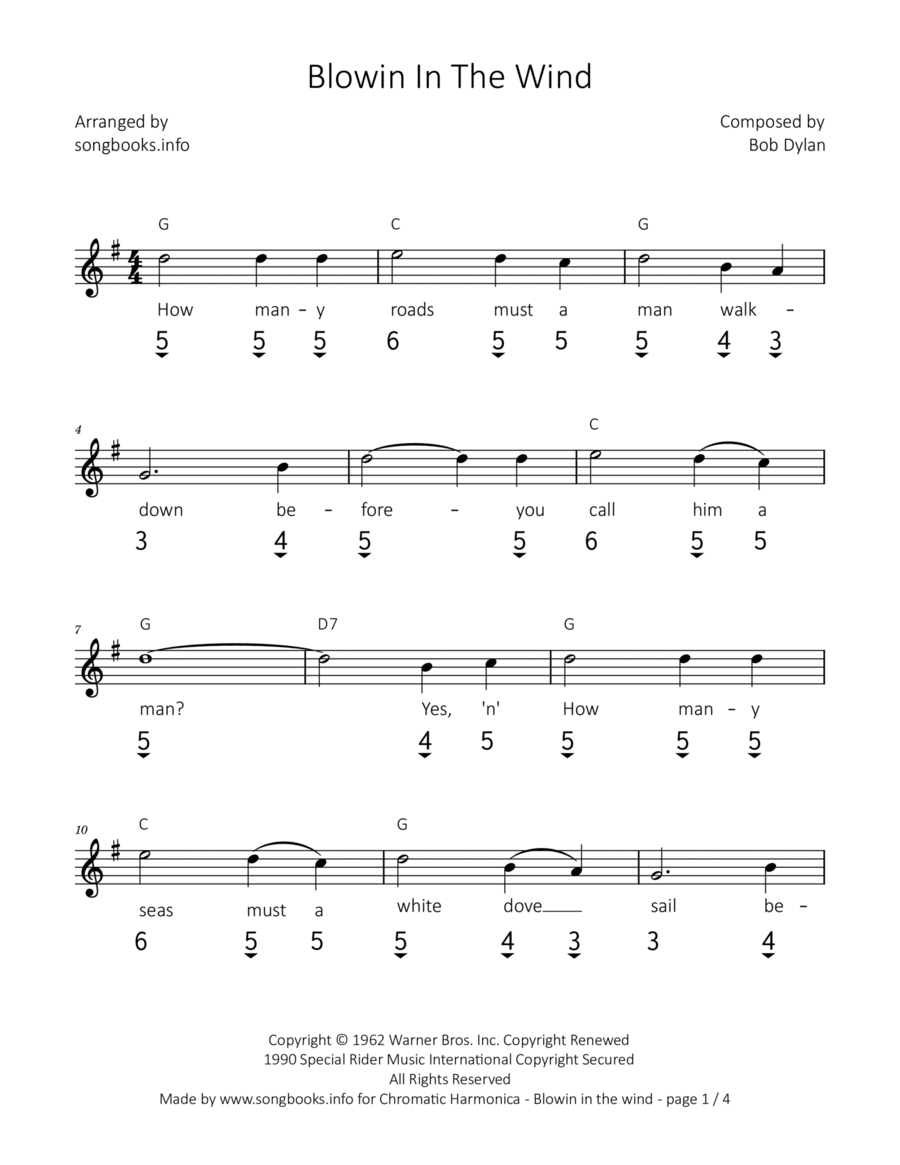 Blowin' In The Wind Harmonica scores gallery preview page 1