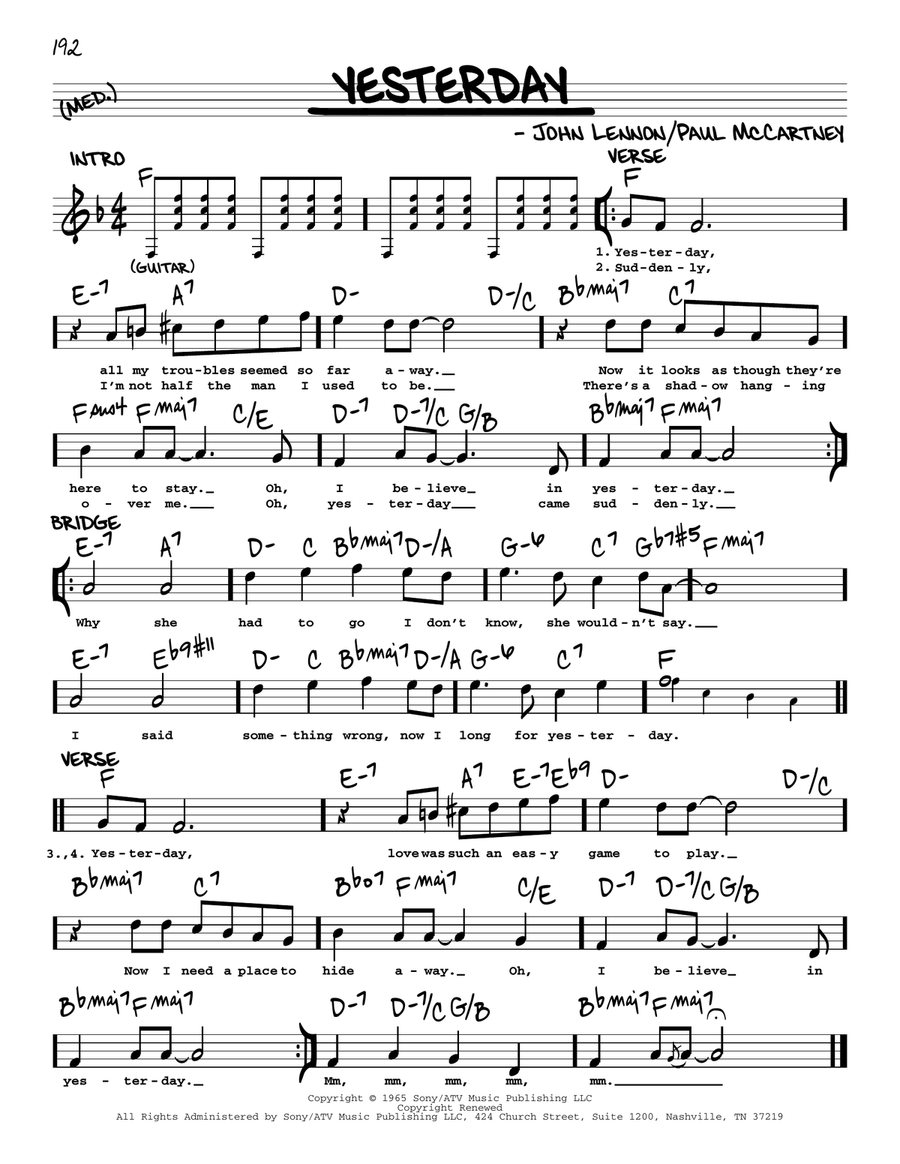 Yesterday [Jazz version] Voice scores gallery preview page 1