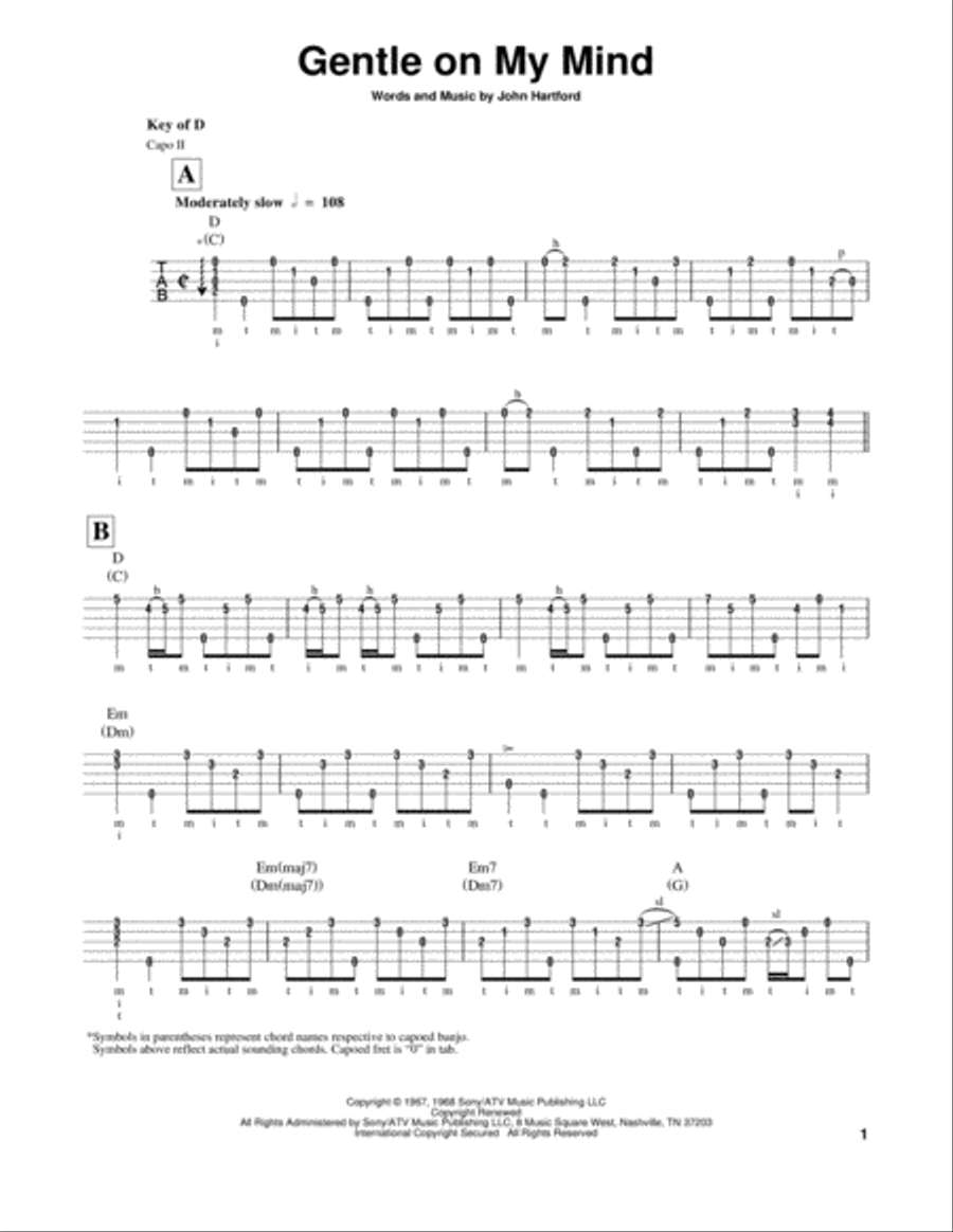 Gentle On My Mind Banjo scores gallery preview page 1