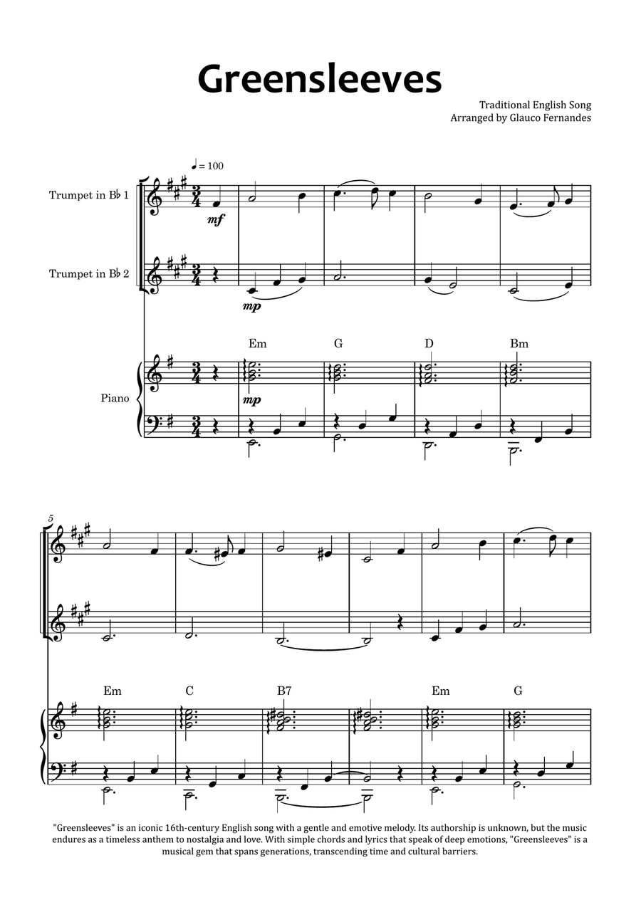 Greensleeves Trumpet Duet scores gallery preview page 1