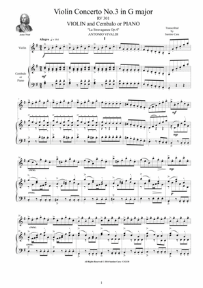 Book cover for Vivaldi - Violin Concerto in G major RV 301 Op.4 No.3 for Violin and Piano