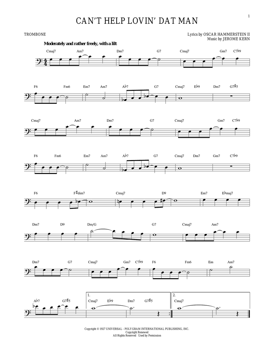 Can't Help Lovin' Dat Man Trombone Solo scores gallery preview page 1