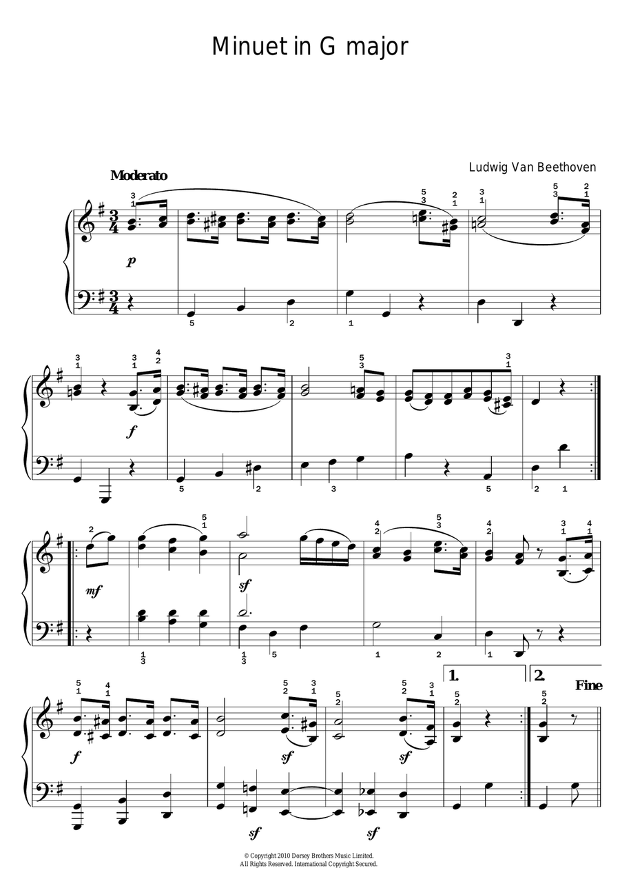 Minuet In G Minuet In G Easy Piano scores gallery preview page 1