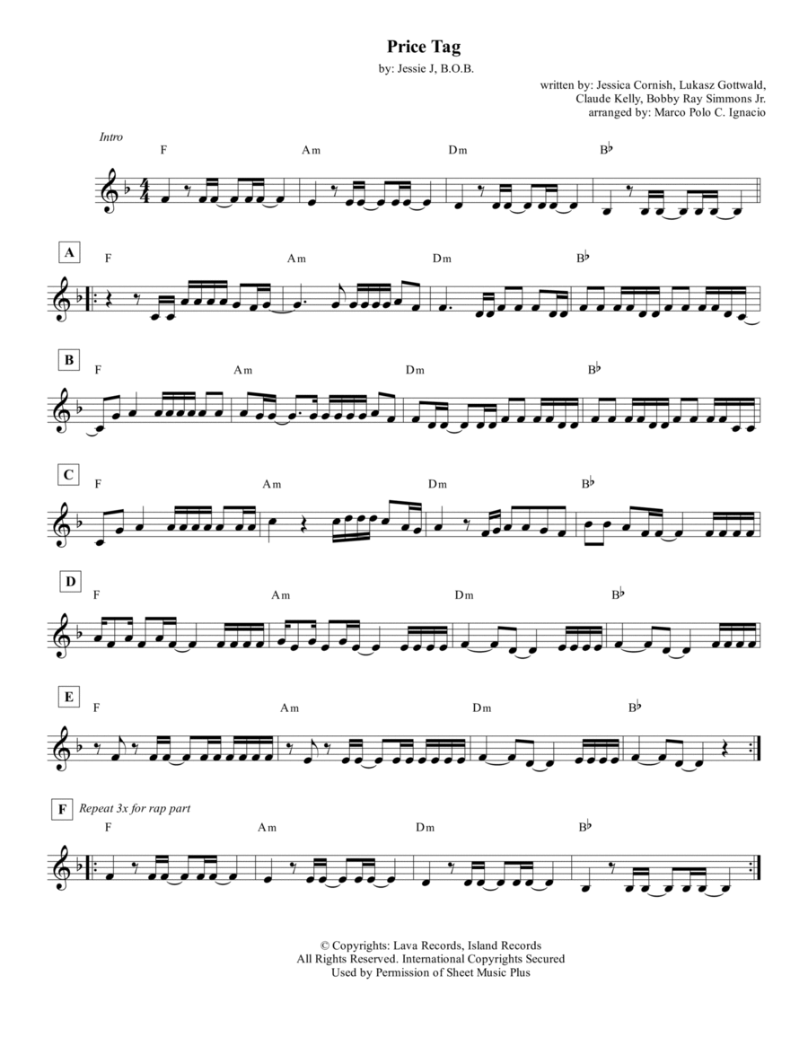 Price Tag Piano scores gallery preview page 1