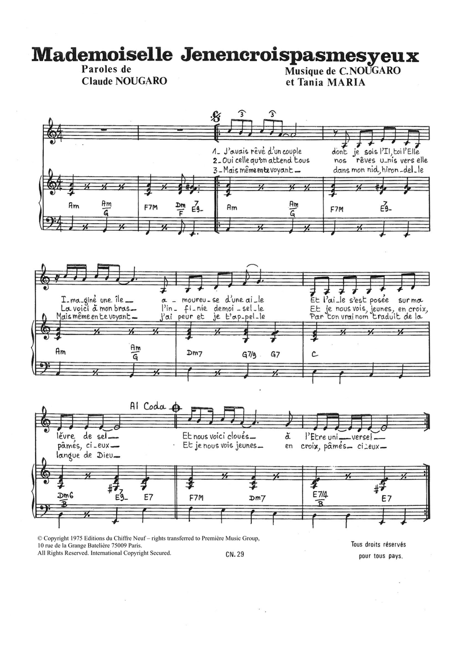 Mademoiselle Je N'en Crois Pas Mes Yeux Piano, Vocal scores gallery preview page 1