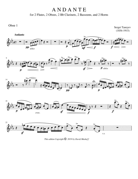 Andante for 2 flutes, 2 oboes, 2 Bb clarinets, 2 bassoons, and 2 horns image number null
