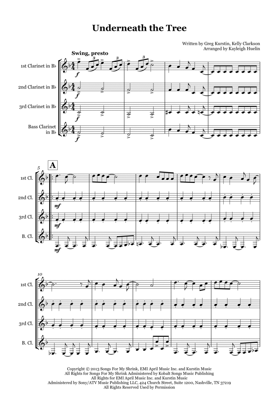 Underneath The Tree Clarinet Quartet scores gallery preview page 1