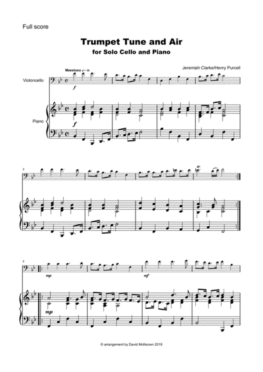 Trumpet Tune and Air, by Purcell; for solo Cello and Piano image number null