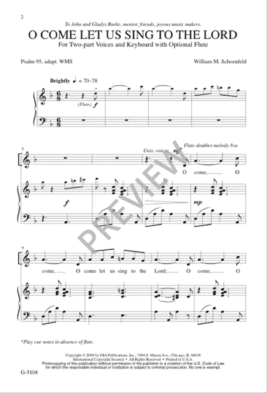 O Come Let Us Sing to the Lord 2-Part scores gallery preview page 2