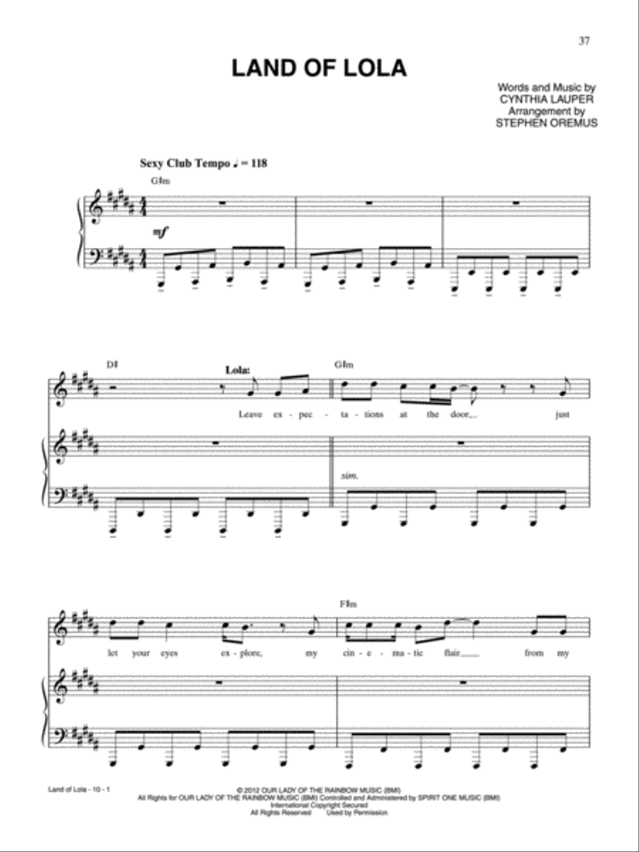 Land of Lola (from Kinky Boots) - Piano, Vocal, Guitar