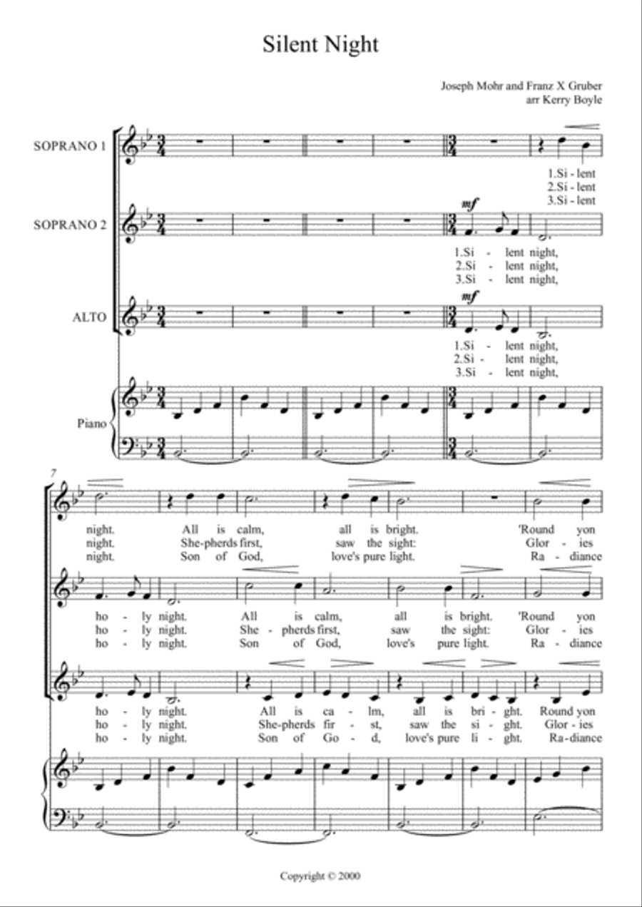 Silent Night SSA Silent Night SSA SSA scores gallery preview page 1