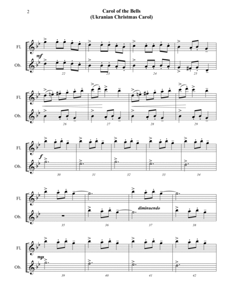 Carol of the Bells (Ukrainian Carol) - Flute & Oboe Duet - Intermediate image number null