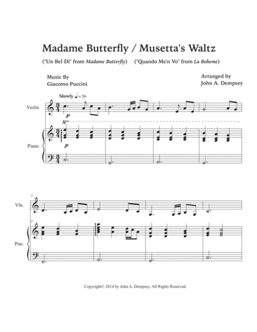 Puccini Medley: Un Bel Di / Musetta's Waltz (Violin and Piano) image number null