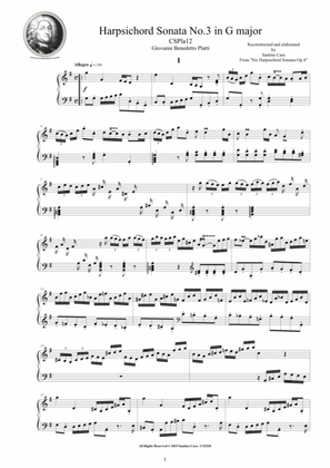 Book cover for Platti - Harpsichord (or Piano) Sonata No.3 in G major Op.4 CSPla12