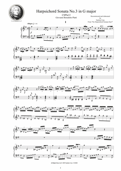 Platti - Harpsichord (or Piano) Sonata No.3 in G major Op.4 CSPla12 image number null
