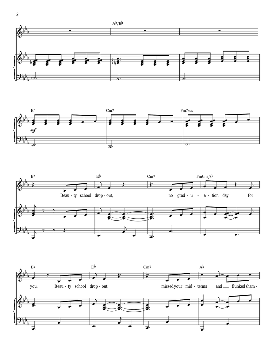 Beauty School Dropout (from Grease) Piano, Vocal scores gallery preview page 2