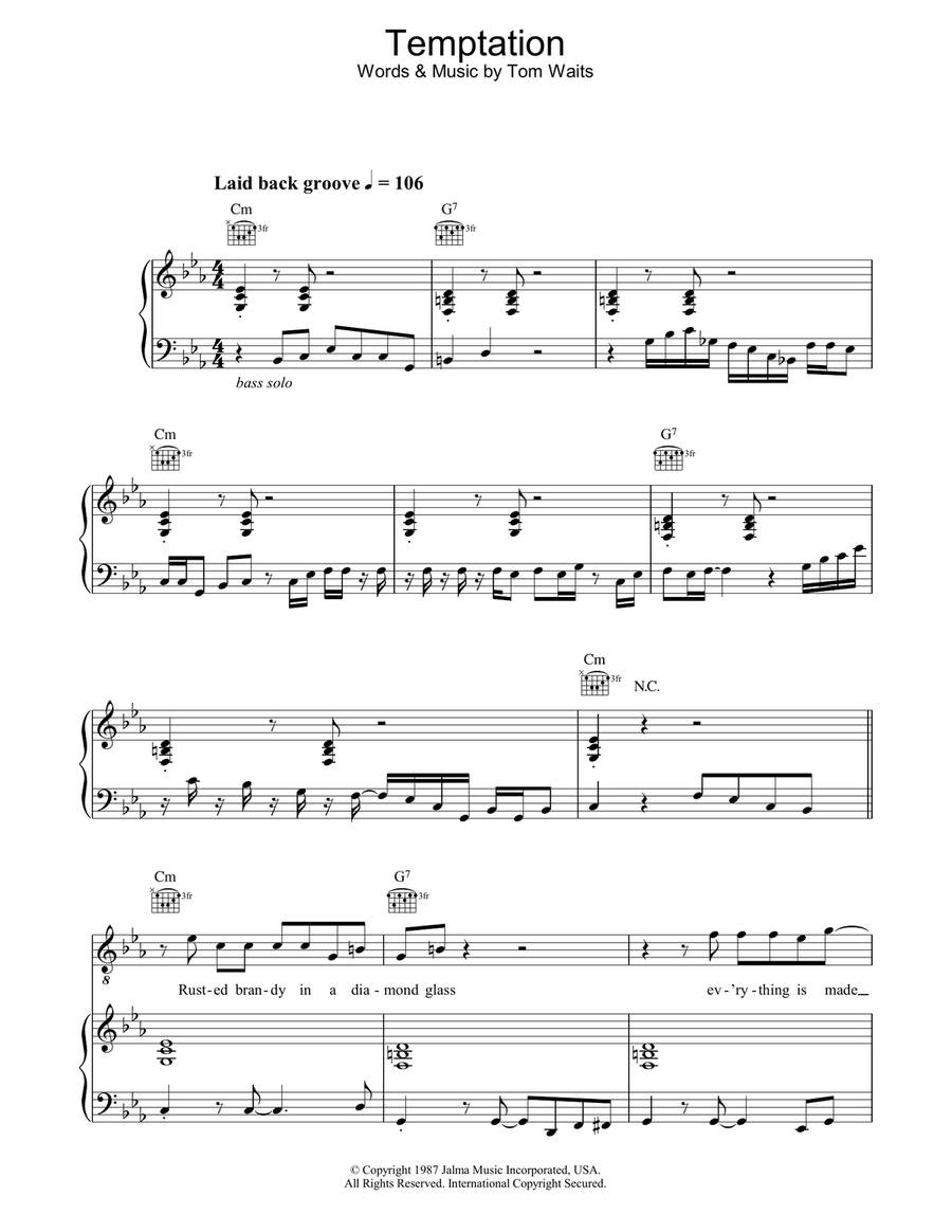 Temptation Piano, Vocal, Guitar scores gallery preview page 1