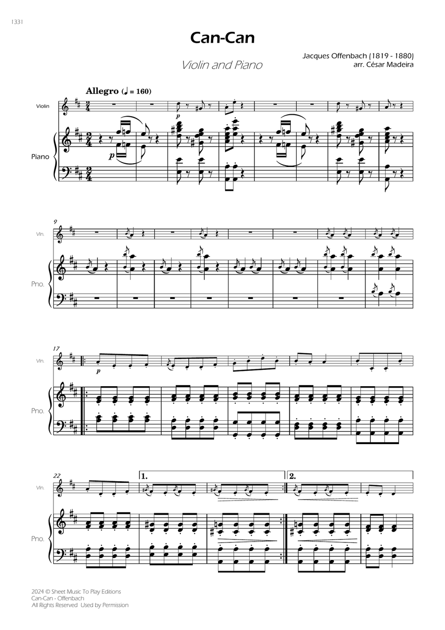 Offenbach - Can-Can - Violin and Piano (Full Score) Violin Solo scores gallery preview page 1
