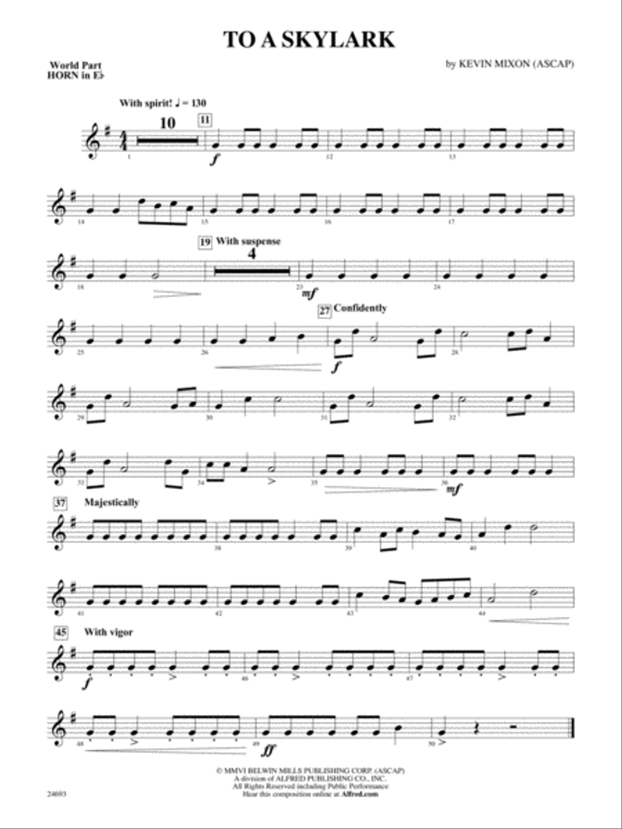 To a Skylark: (World Part) 1st Horn in E-flat Concert Band scores gallery preview page 1