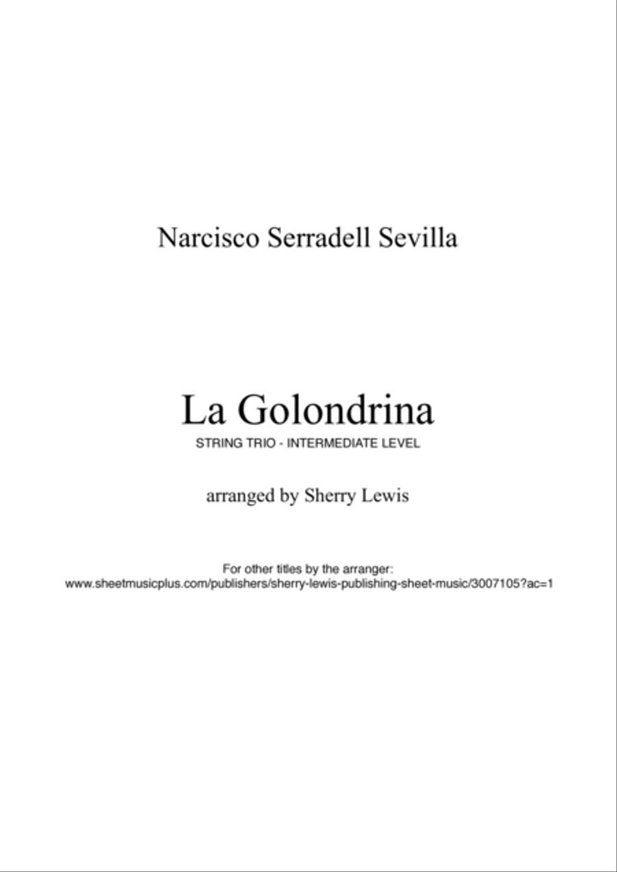 LA GOLONDRINA,Sevilla, String Trio, Intermediate Level for 2 violins and cello or violin, viola and String Trio scores gallery preview page 2