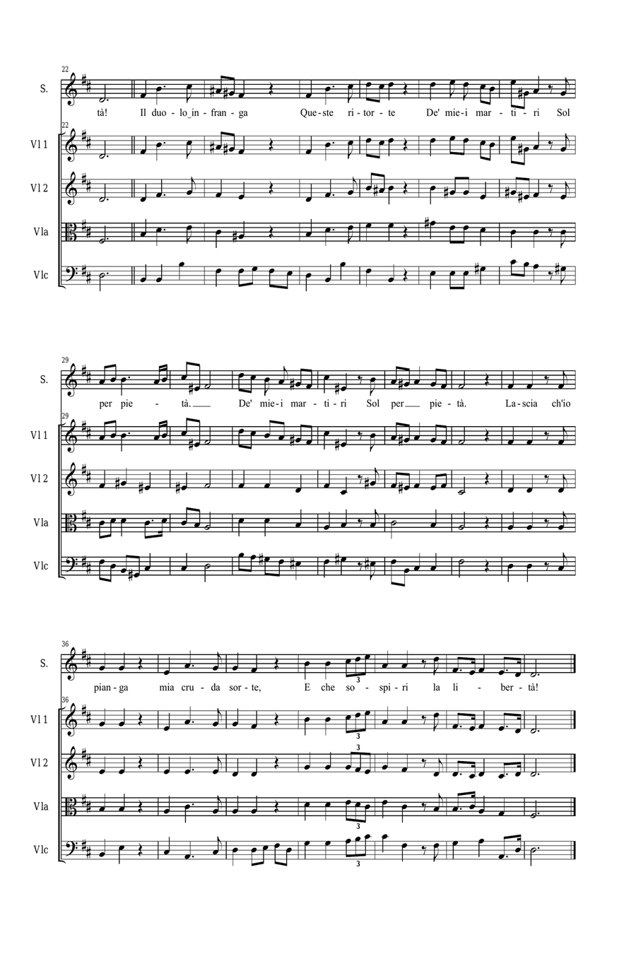 LASCIA CH'IO PIANGA - Handel - Arr. for Soprano and String quartet - With parts String Quartet scores gallery preview page 3