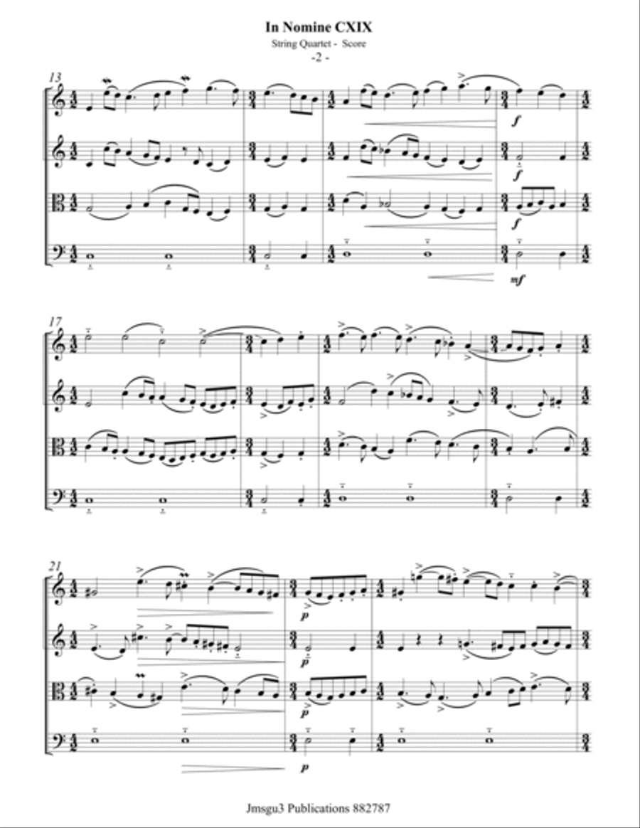 Bull: In Nomine CXIX for String Quartet - Score Only String Quartet scores gallery preview page 2