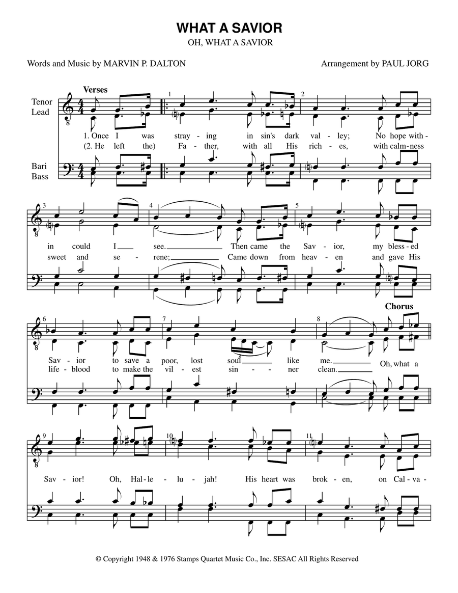 Oh What A Savior TTBB scores gallery preview page 1