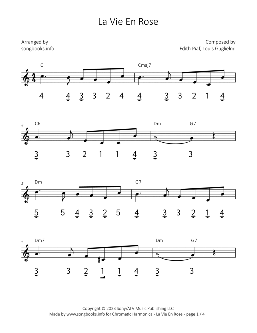 La Vie En Rose Harmonica scores gallery preview page 1