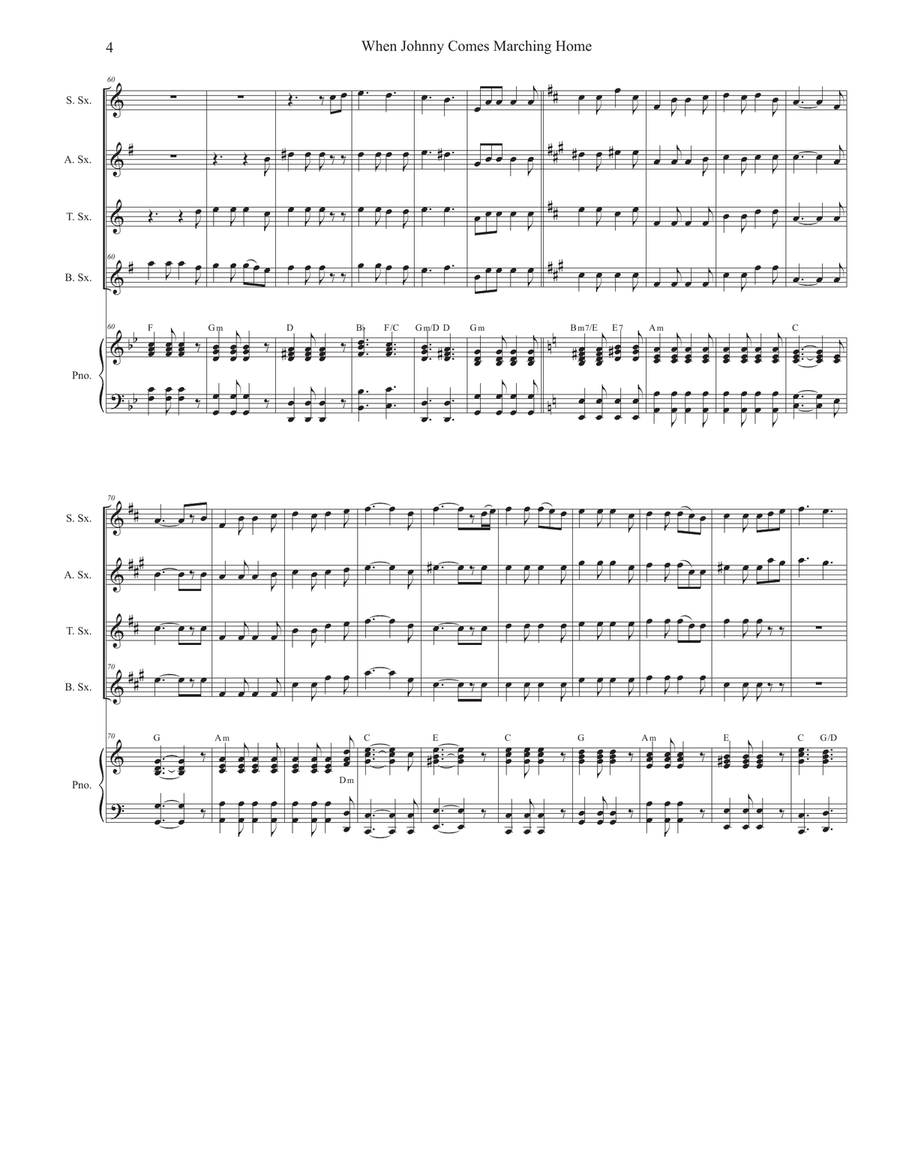 When Johnny Comes Marching Home (Saxophone Quartet and Piano) Woodwind Ensemble scores gallery preview page 4
