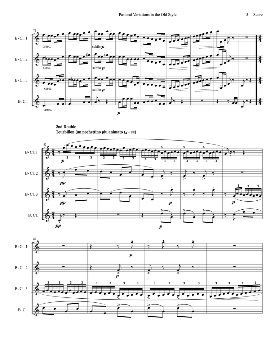 Pierne Pastoral Variations in the Old Style set for clarinet quartet Clarinet Quartet scores gallery preview page 5