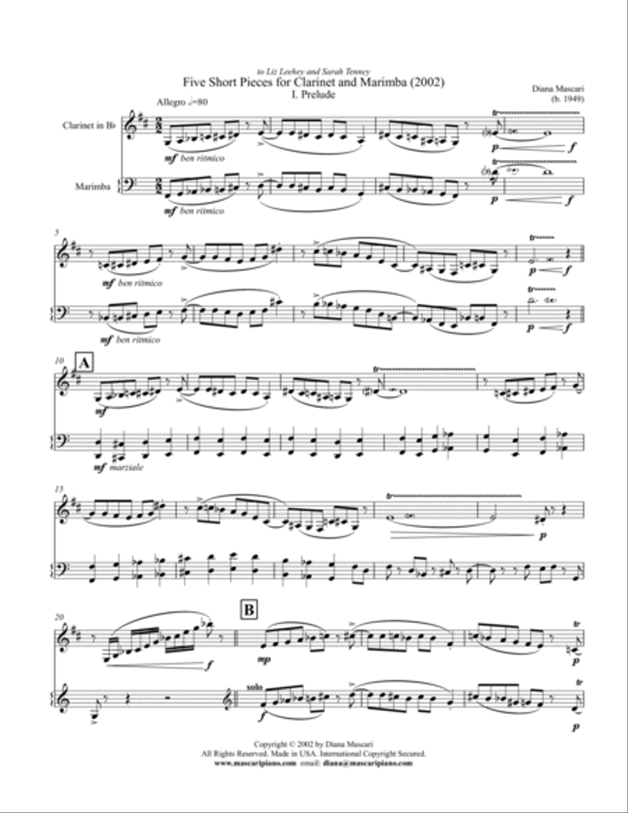 Five Short Pieces for Clarinet and Marimba Chamber Music scores gallery preview page 3