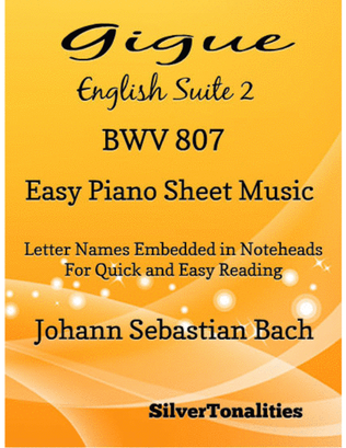 Book cover for Gigue English Suite 2 BWV 807 Easy Piano Sheet Music