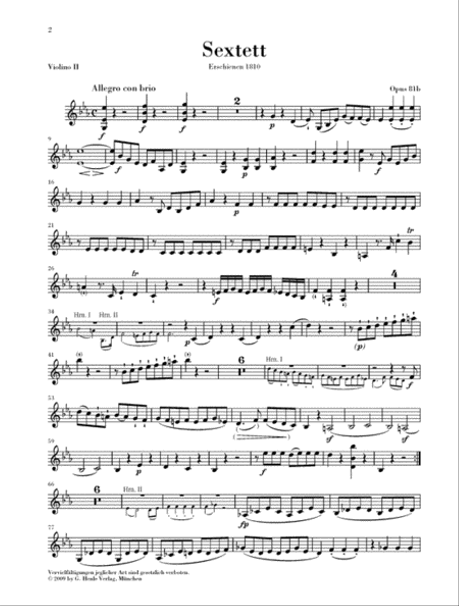 Sextet in E-flat Major, Op. 81b Horn scores gallery preview page 5
