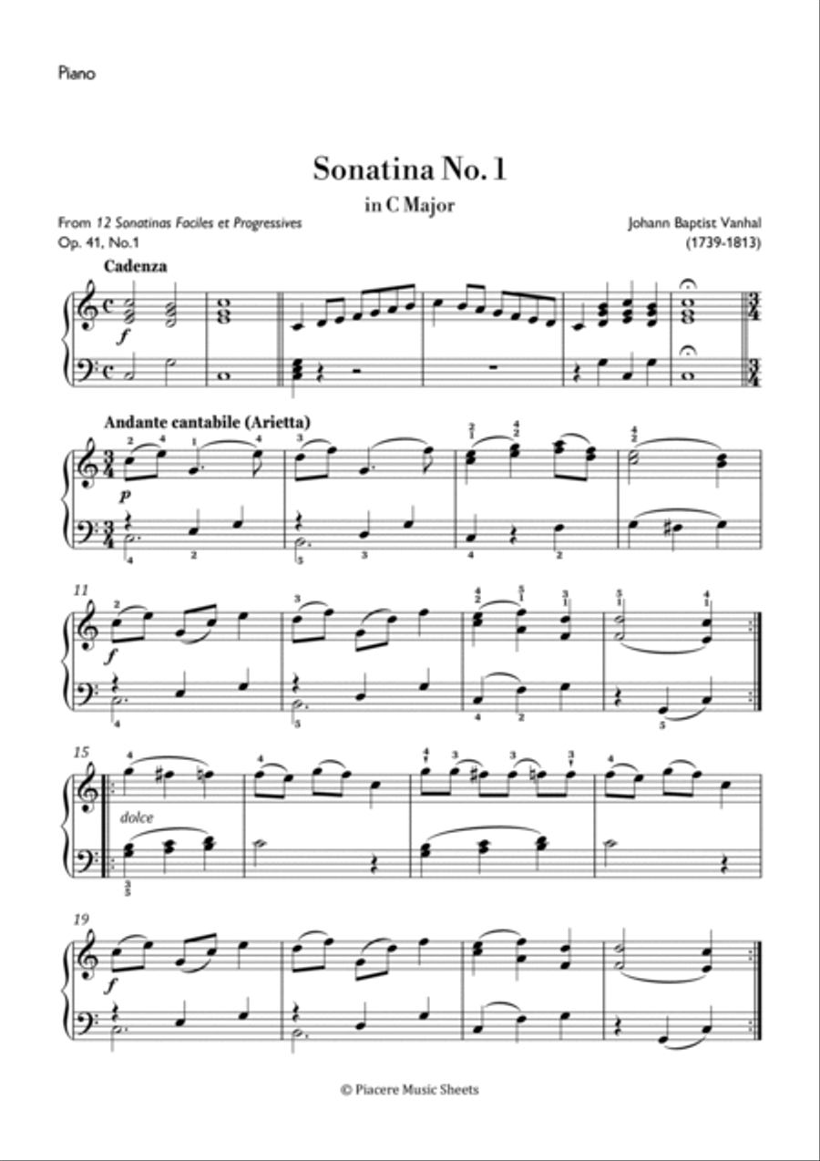 Vanhal - Sonatina No 1 in C Major - Easy image number null