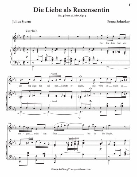 SCHREKER: Die Liebe als Recensentin, Op. 4 no. 4 (transposed to E-flat major)