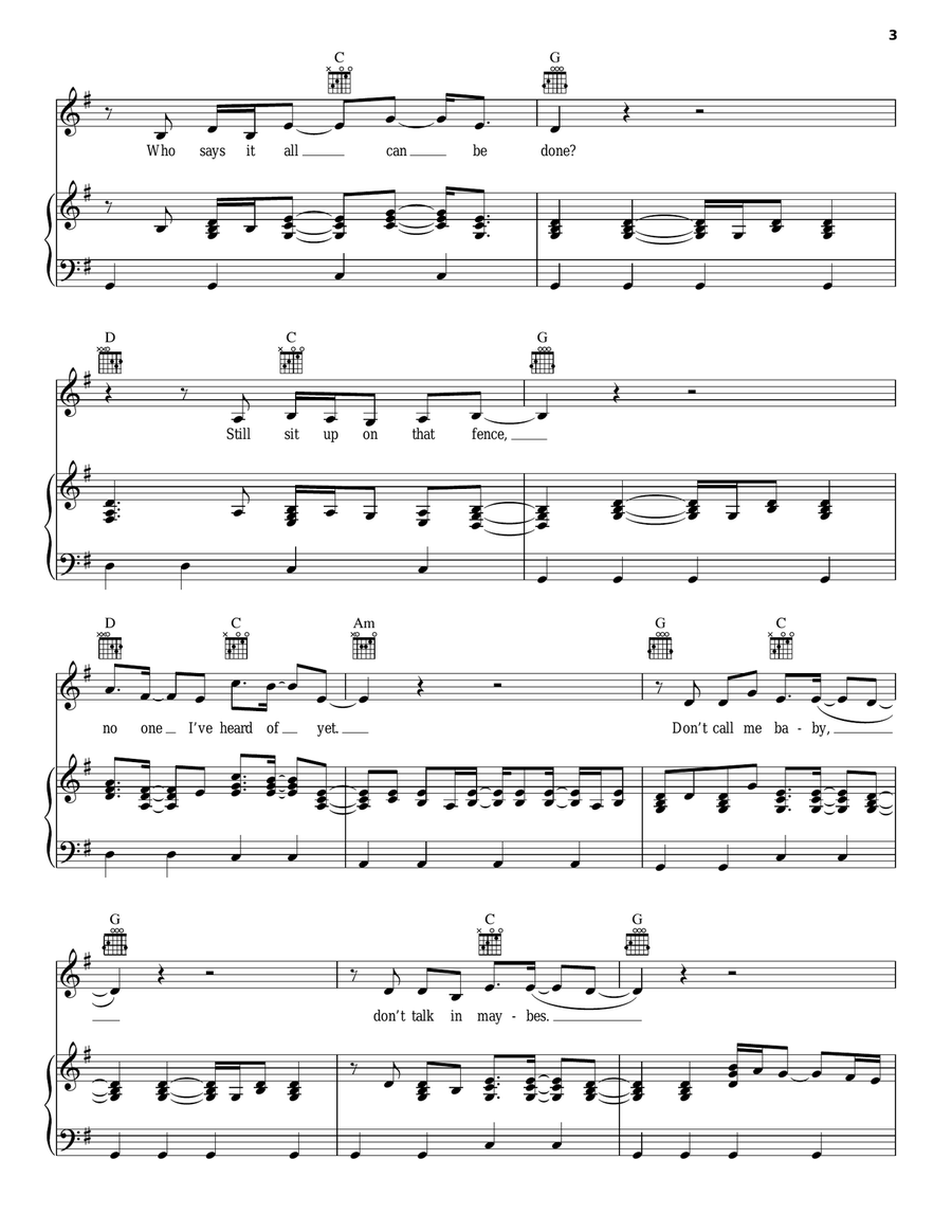 One Country Piano, Vocal, Guitar scores gallery preview page 3