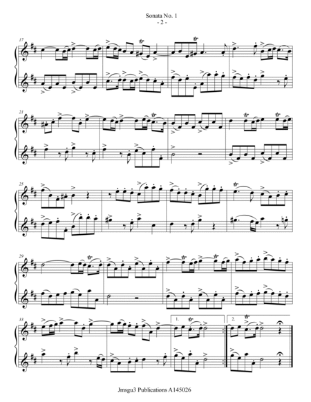 Loeillet: Six Sonatas Op. 5 No. 2 Complete for Violin Duo image number null