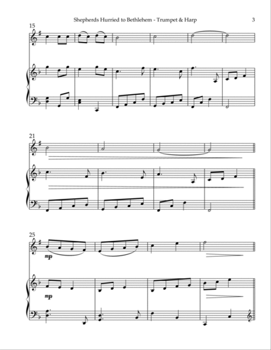 Shepherds Hurried to Bethlehem, Duet for Bb Trumpet & Harp Trumpet Duet scores gallery preview page 3