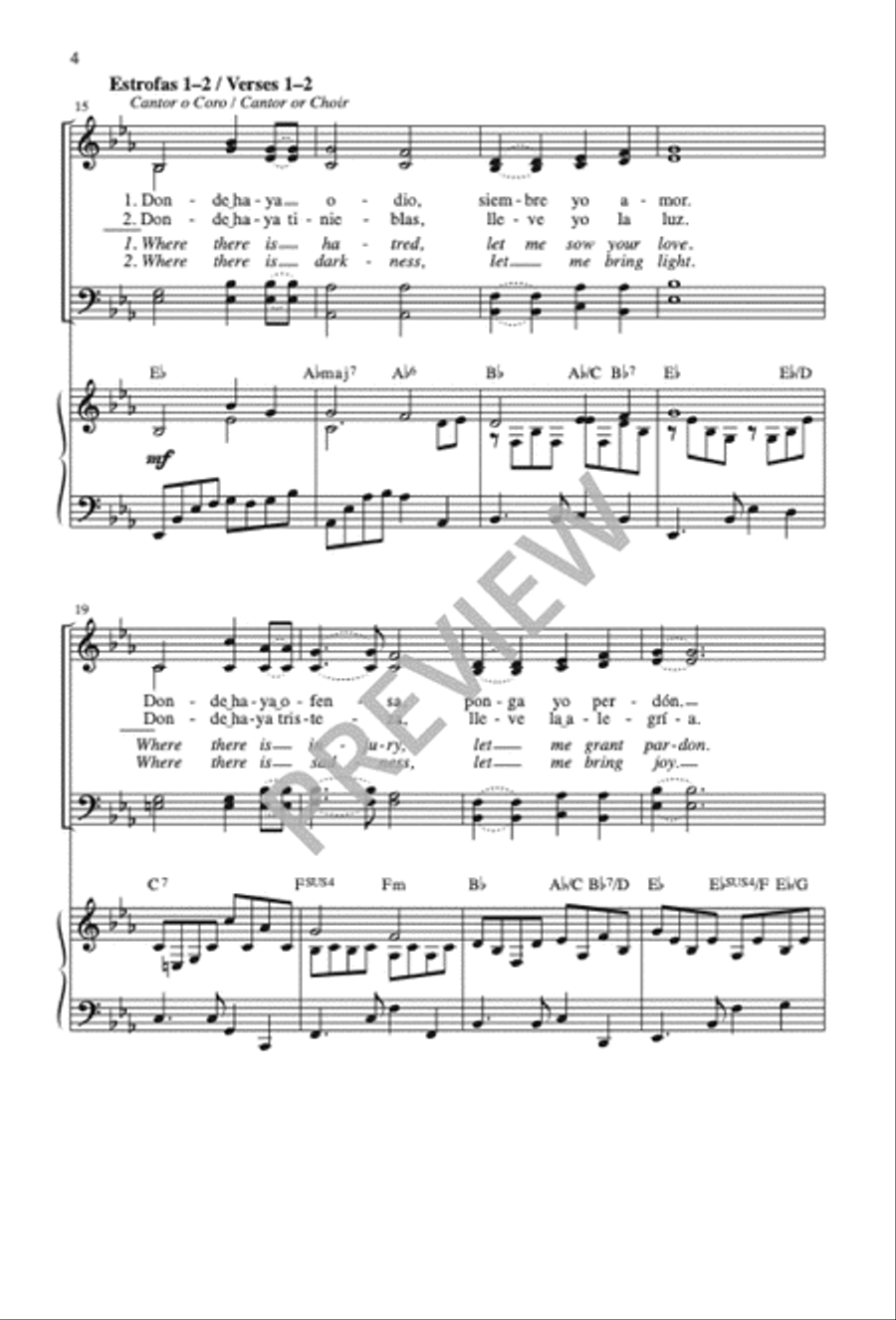 Oración de San Francisco / Prayer of Saint Francis 4-Part scores gallery preview page 5