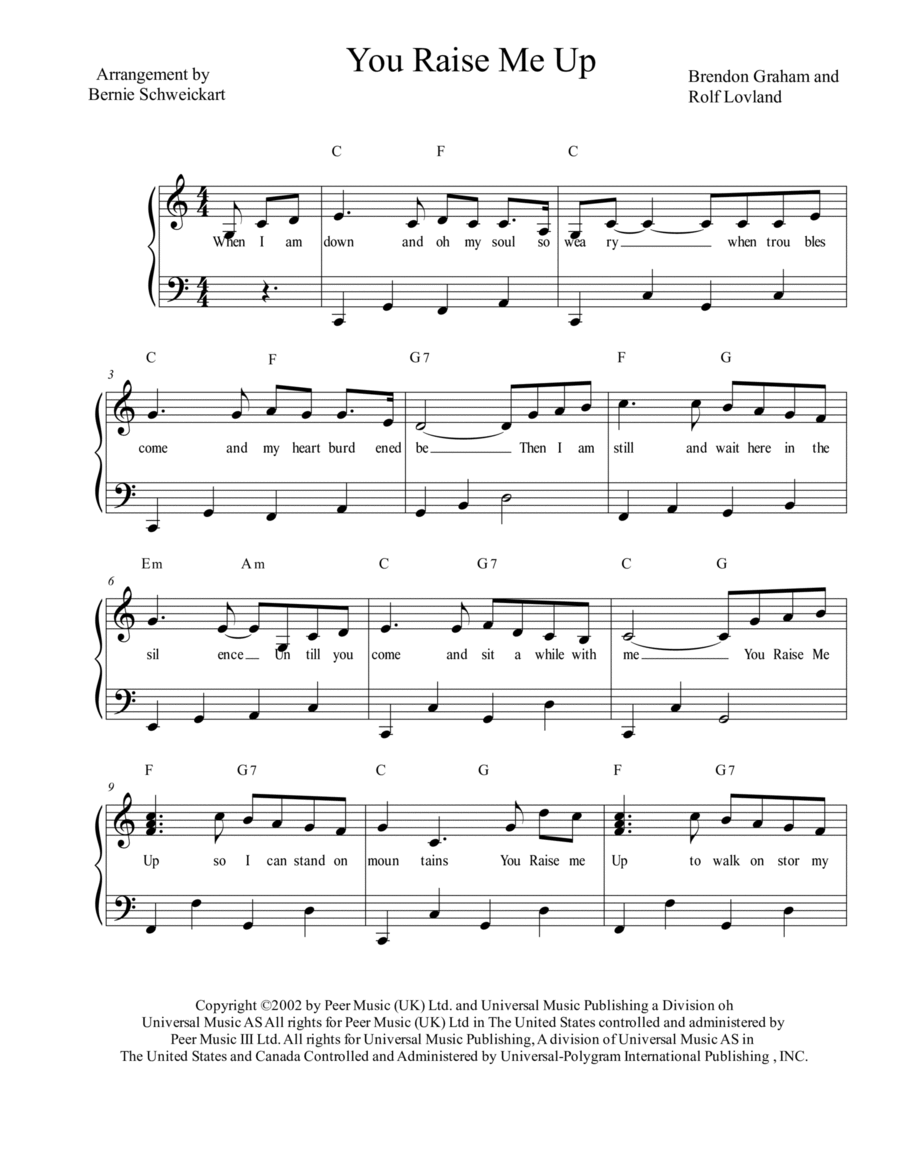 You Raise Me Up Piano, Vocal, Guitar scores gallery preview page 1