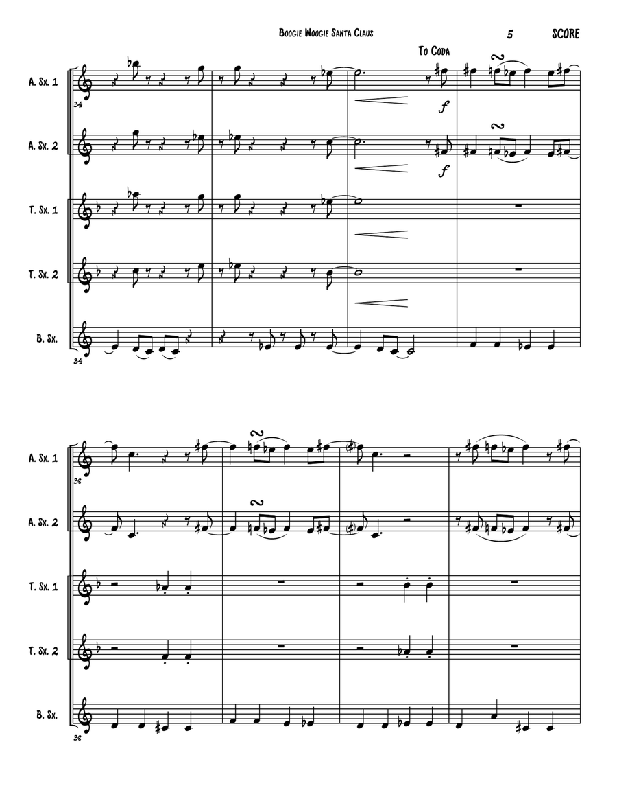Boogie Woogie Santa Claus Saxophone Quintet scores gallery preview page 6