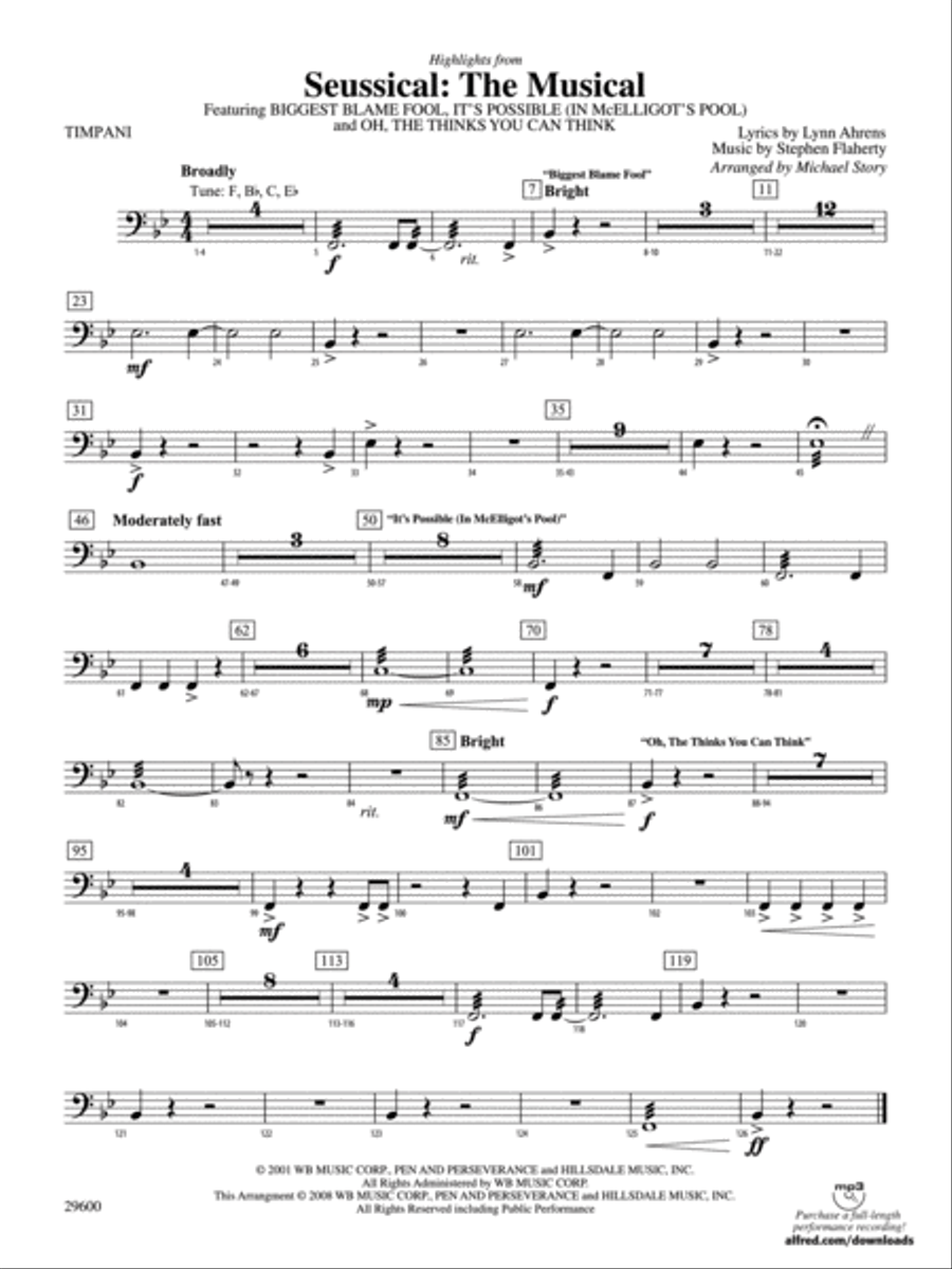 Seussical: The Musical: Timpani Concert Band scores gallery preview page 1