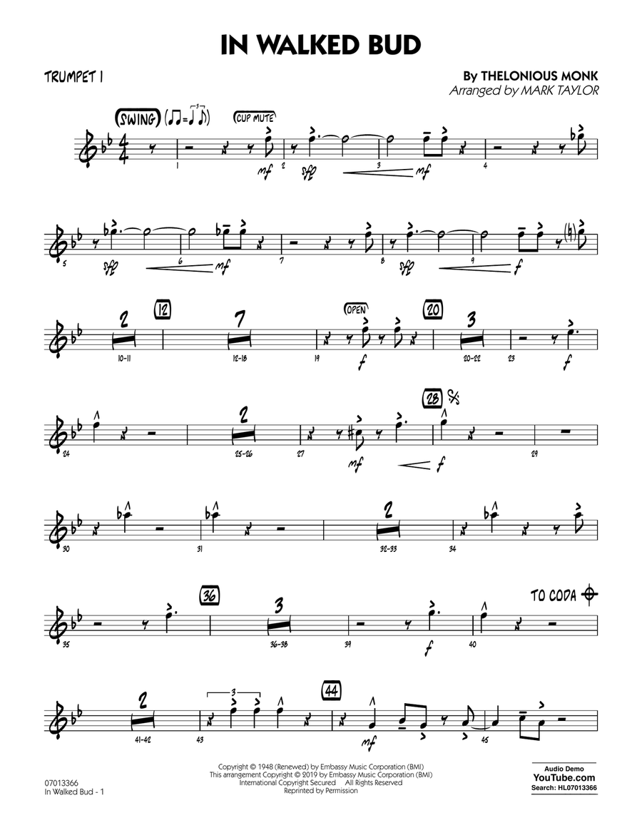 In Walked Bud (arr. Mark Taylor) - Trumpet 1