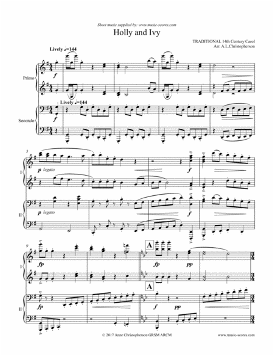 The Holly and the Ivy - Piano Duet (harder) Piano Duet scores gallery preview page 1