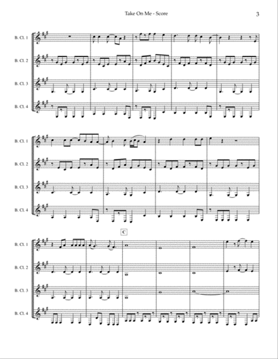 Take On Me Clarinet Quartet scores gallery preview page 4