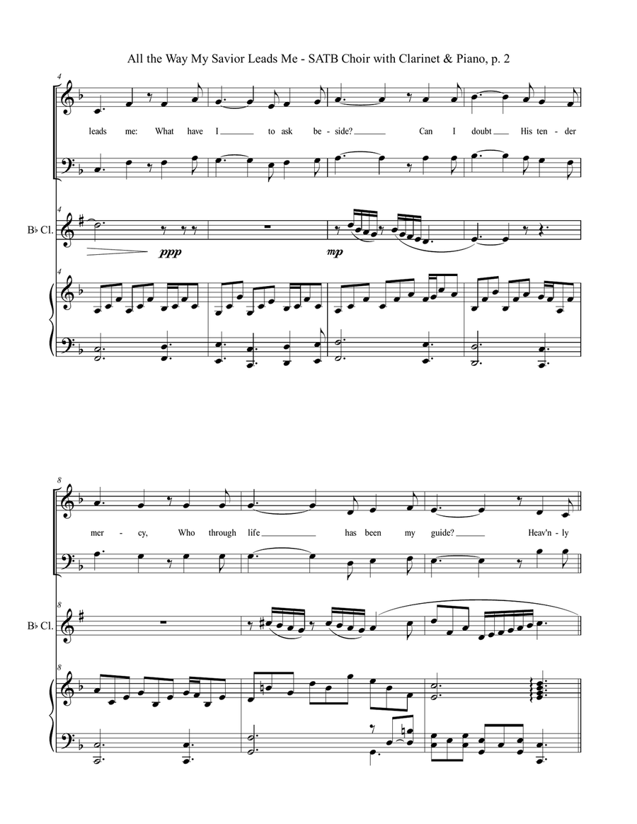 ALL THE WAY MY SAVIOR LEADS ME (SATB Choir with Bb Clarinet & Piano - Octavo plus Clarinet & Choir P 4-Part scores gallery preview page 3