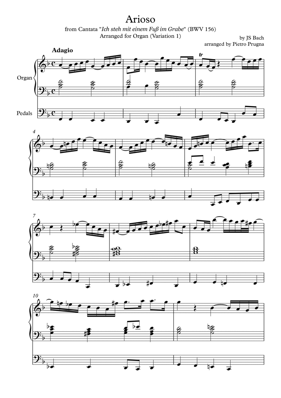 Arioso (BWV 156) by JS Bach - arranged for Organ Organ Solo scores gallery preview page 1