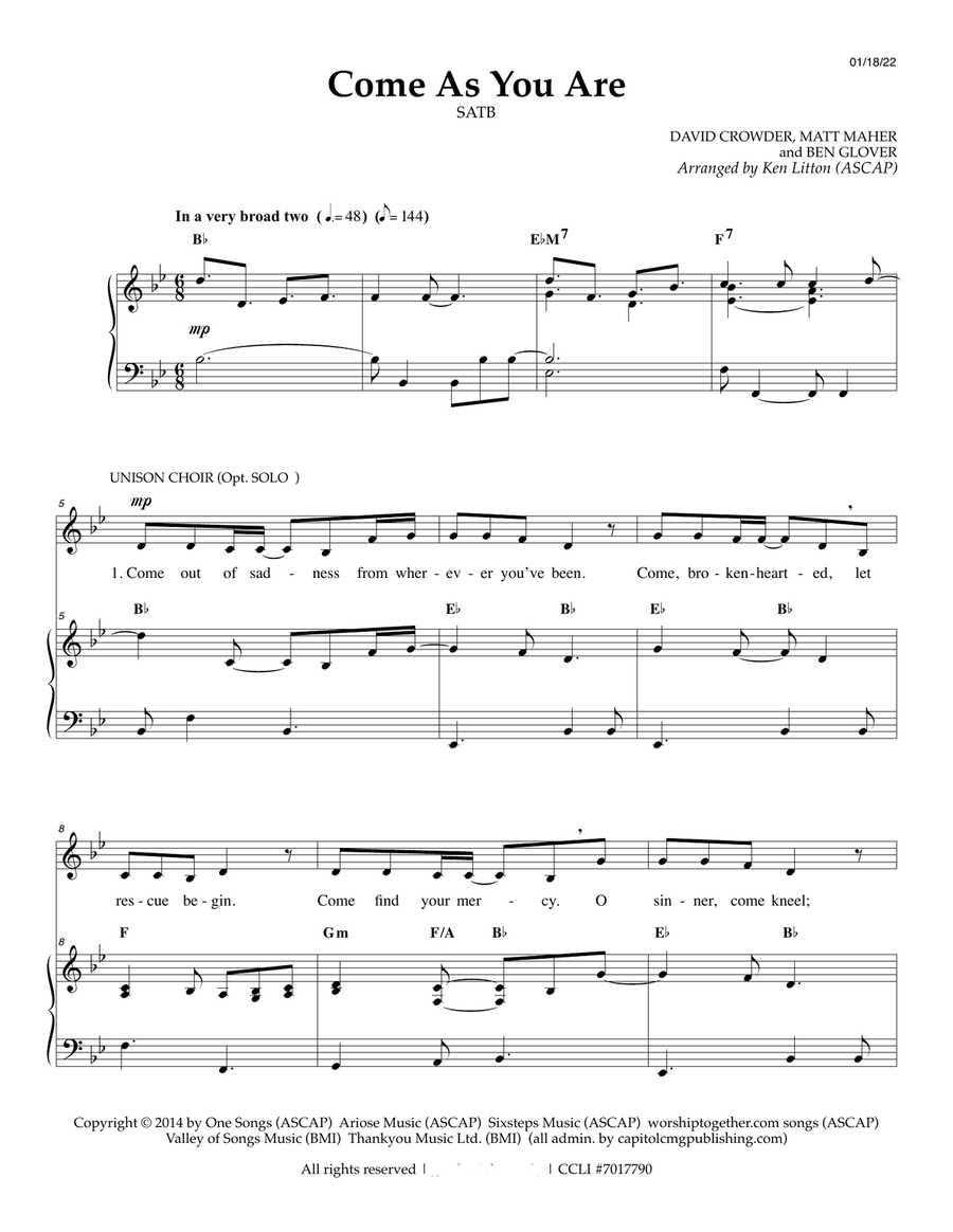 Come As You Are 4-Part scores gallery preview page 1