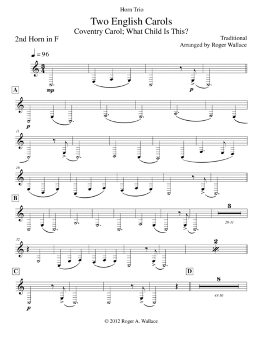 Two English Carols (Coventry Carol; What Child Is This?) - Horn Trio Brass Trio scores gallery preview page 6